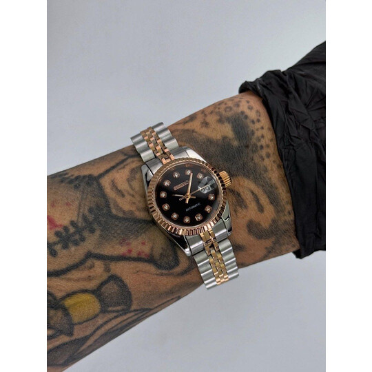 Custom Seiko Mod • 2-Tone Steel Rose Gold Black Diamond Datejust Automatic • 26mm
